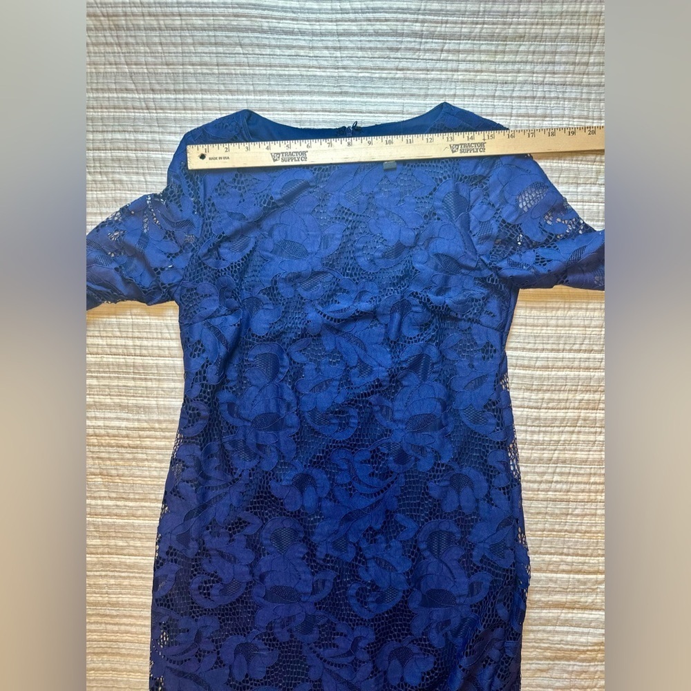 MSK Blue Floral Lace Overlay Sheath Dress Size 10 – Elegant Cocktail Dress - Picture 4 of 6